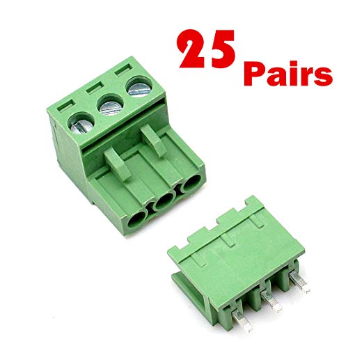 SamIdea 25-Pack 3-Pin 5.08mm Pitch Male Female PCB Screw Terminal Block for Arduino