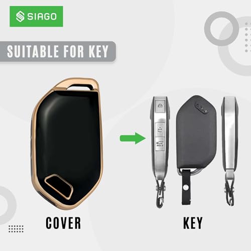 Image of SIAGO TPU Key Cover and Round Key Chain Compatible with Kia 3 Button Flip Key (Black )