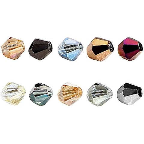 BRCbeads Glass Beads Crystal Findings Spacer Charms 1000pcs Faceted Bicone Shape 4mm Assorted Coating Colors include Plastic Jewelry Container Box Wholesale Mix Lot Beads for jewelry making Cover