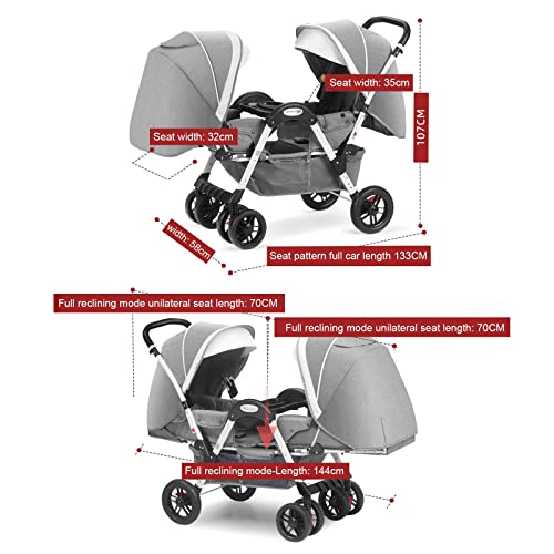 YCKEGEW Kinderwagen Mit Tandem-Sitz Kompakter Zwillingskinderwagen - Face to Face,Faltbarer Kinderwagen Mit Regenschirm Für Mädchen Und Jungen, Überdimensionales Verdeck (Color : Roze)