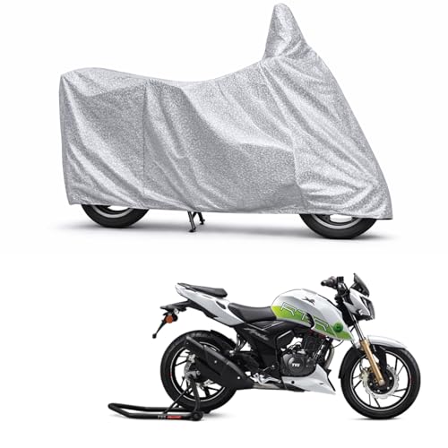 Image of 100% Waterproof Two Wheeler Body Cover Multi Layered Fabric Designed for TVS Apache RTR 200Fi E100 | Belt Buckle Lock | Silver Mag