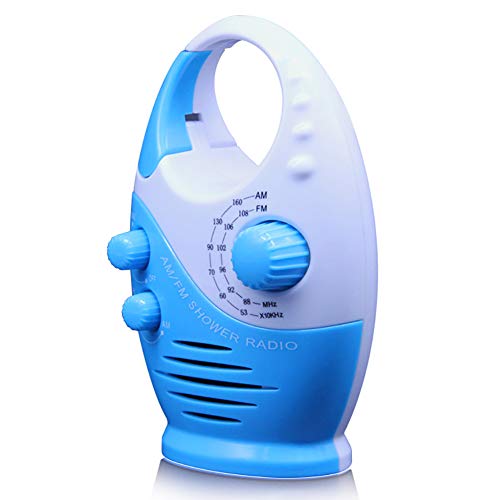 FeiKe Radio Suspendue pour Musique de Douche, Radio FM AM Portable étanche, Cabine de Bain pour Salle de Bain, Haut-parleurs Hi-FI puissants fonctionnant par Radio,Bleu