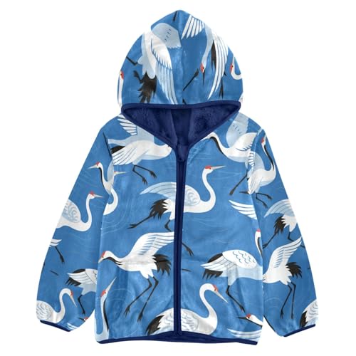 Cranes Flying over Blue Waves Toddler Fleece Jacket Girl Boys Hooded Fleece Jacket Coat Warm Outwear Zip-up 3-10T