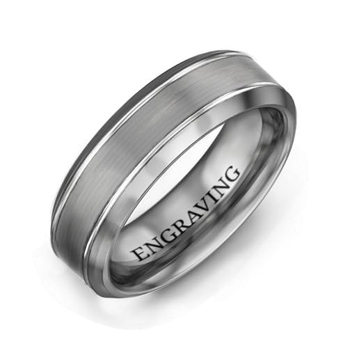TSD Custom Personalized Men’s Brushed Tungsten Ring with Beveled Edges – Durable Wedding Band, Modern Tungsten Jewelry