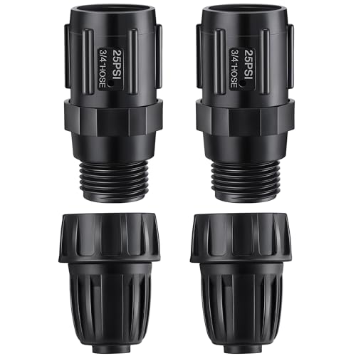 ElectricWise 4 Pcs 25 PSI Drip Irrigation Pressure Regulator Faucet Adapter Kit, 2Pcs 3/4' FHT x 3/4'' MHT Pressure Regulator, 2Pcs 1/2 Inch Tubing Adapter for Drip Irrigation System