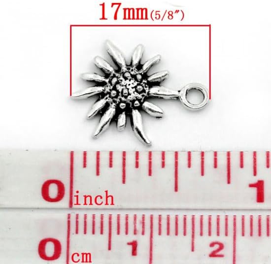 Edelweiss Flower 17mm Antiqued Silver Plated Pendants For Bracelets, Necklace, Earring Jewelry Making And Crafts - Image 2