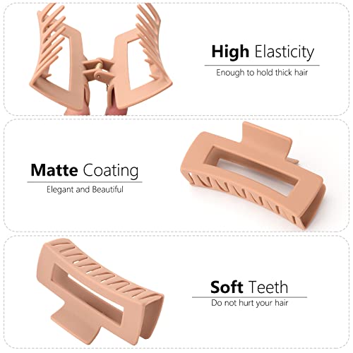 6 Pack 4.1 Inche Large Rectangle Hair Claw Clips Matte Flower Hair Clips, For Women Thin Thick Curly Hair , Neutral Colors #TOP3