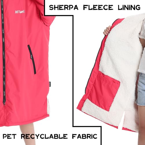 Image of Hiturbo Warm Kids Swim Parka: Waterproof Changing Robe - Oversize Swimming Coat - Hooded Surf Poncho - Thick Lining (7-14Y)