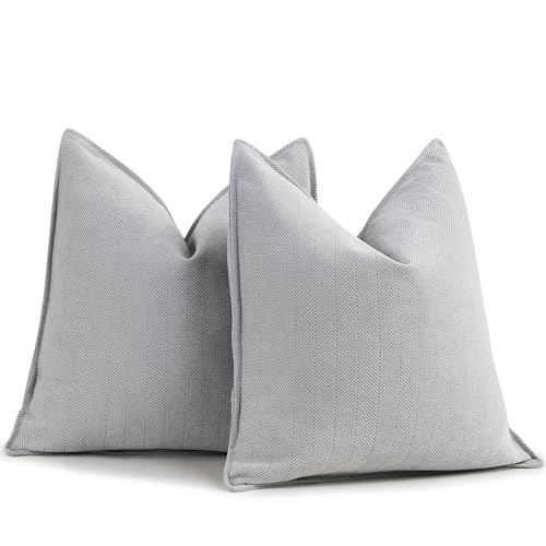 ZWJD Light Gray Pillow Covers 18x18 Set of 2 Chenille Throw Pillow Covers with Elegant Design Soft and Luxurious Decorative Throw Pillows for Couch, Bed, and Home Decor