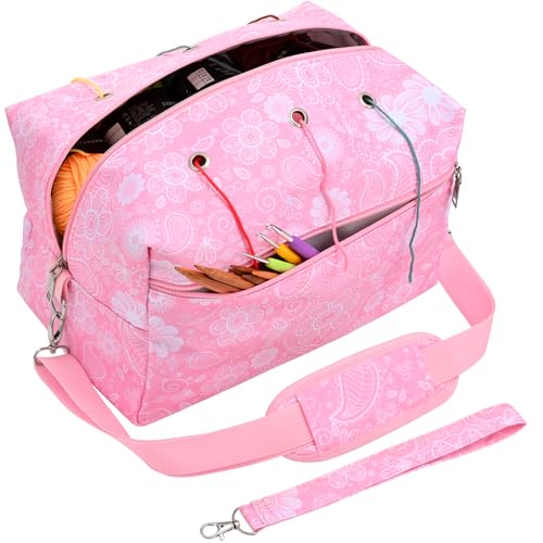yookee home Crochet Bag Organizer - Knitting Bag - Yarn Storage Organizer - Yarn Bag for Crocheting - Yarn Holder for Crochet Accessories, Crocheting & Knitting Gifts Pink