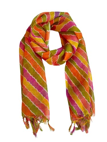 Image of Women's Cotton Blend Striped Print Dupatta with 2.20 Meters | Women's cotton printed dupatta with tassels