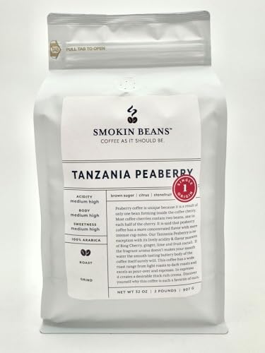 Smokin Beans 2-Pound Africa Tanzania Peaberry Coffee, Washed Processing, Medium