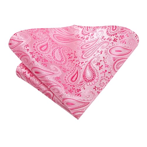 Image of Hi-Tie Paisley Pink Ties Set for Men Woven Necktie and Lapel Pin Pocket Square Cufflinks Sets Formal Business Wedding
