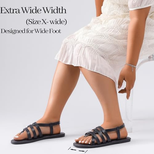 Image of Luoika Women's Wide Width Flat Sandals, Flip Flop Casual Strapy Sandals Slip on Summer Beach Shoes for Women.