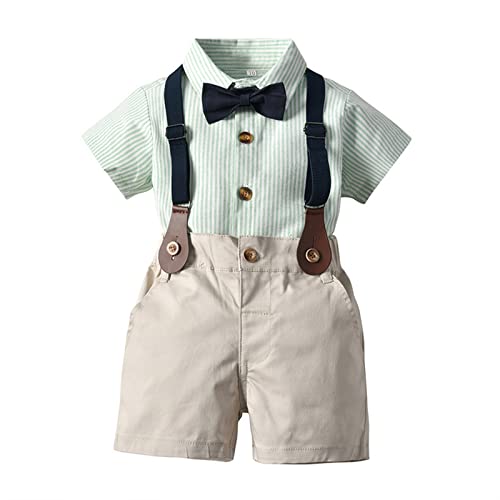 Image of Volunboy Baby Boy Formal Short Set Toddler Summer Gentleman Outfit Kid Short Sleeve Bowtie Shirt Suspender Shorts Suit
