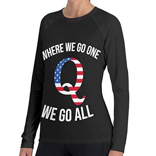 Q Anon Where We Go One We Go All. Womens Casual 3D Print Long Sleeve Blouse Baseball T-Shirts Black