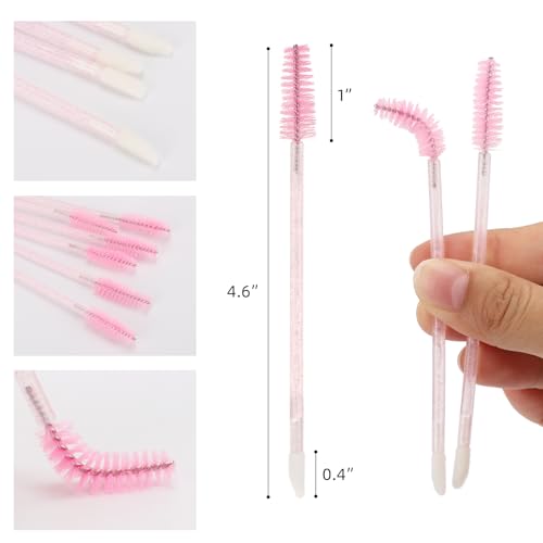 Image of 300 Pcs Disposable Mascara Wands Dual Ended Eyelash Brush Lip Brush, Pink Lipstick Applicator Eyebrow Spoolies Brush for Eyelash Extensions
