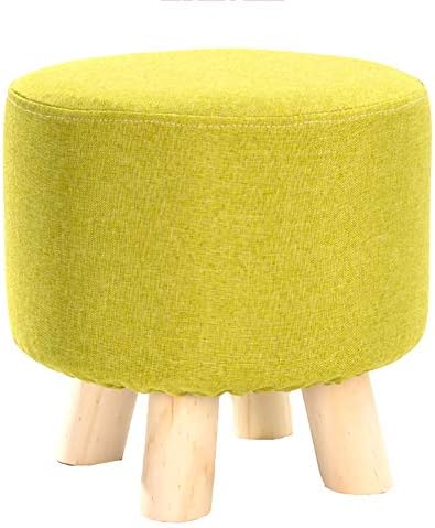 BAICHEN Wooden Footstool Ottoman Round Pouffe Stool Removable Linen Seat Cushion,28 * 28CM,Purple