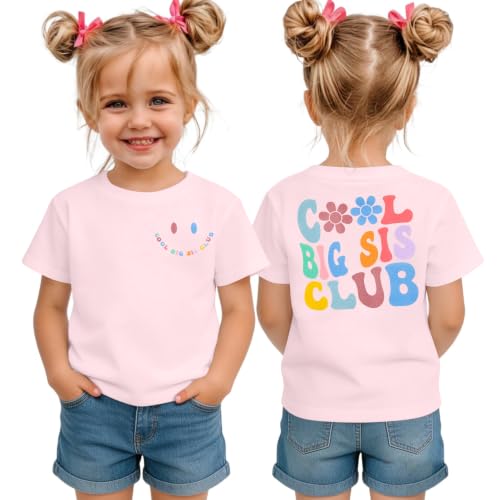 Image of LOTUCY Big Sister Shirt for Toddler Girls Cool Big Sis Club Tshirt Promoted to Big Sister Announcement Outfits