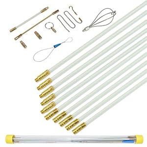 tiges de câble en fibre de verre, kit de bande de poisson en cours d'exécution, 43 cm x 10, extracteur de câble, connectable, tirez les tiges de fil électrique avec crochet et œillet