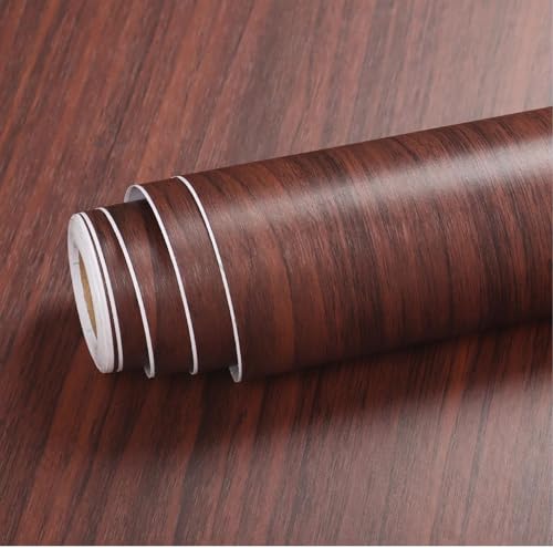 Image of WALLMATE Self Adhesive Wood Grain Wallpaper Vinyl Furniture Sticker Wood Wallpaper Kitchen Wallpaper Wooden Door Desktop Wallpapers (Red Brown Wooden, 16x118 Inch)