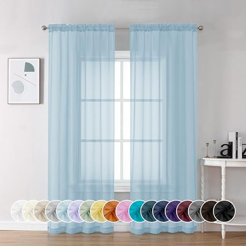 Chyhomenyc Lot de 2 Rideaux Transparents Bleu Clair de 183 cm de Long, Rideaux de fenêtre en Voile...
