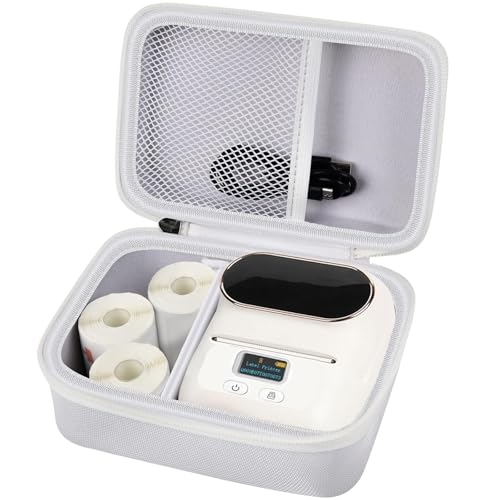 Image of Boobowl Hard Case for Phomemo M110 /M110S Label Maker, Case Only | Organized Label Roll Storage, Mesh Pocket for Charging Cable, Home Office Inventory, Small Business - White