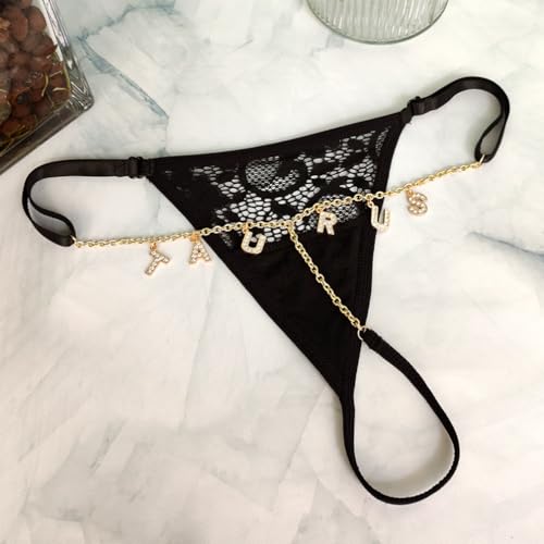 Custom Thongs With Name on it Personalized Metal Chain Lace G-strings Crystal letters Underwear Waist Chain Panties Black3