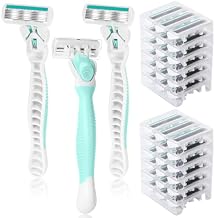Lasnten 39 Pcs Disposable Women Razors 6 Blade Sensitive Skin Shaving Razor Set Include 3 Non Slip Handles and 36 RefillsGreen