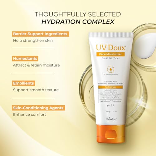 Image of UV Doux Face Moisturizer for All Skin Types | Lightweight, Non-Greasy Hydration with Aquaxyl & Emollients | Long-Lasting Moisture, Soft & Smooth Skin | Dermatologist-Tested - 100g