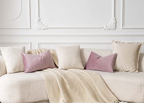 Image of 12x20 Decorative Lumbar Velvet Throw Pillow Covers Set of 2,Pink Purple | JUSPURBET Cozy Soft Pillowcases with Invisible Zipper for Modern Couch Sofa Bed Living Room Bedroom Home Decor