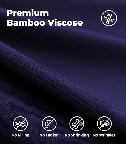Image of NACHILA Men's Pajamas Set-Viscose Made from Bamboo,Short Sleeve Pjs Cool Loungewear with Shorts Soft Sleepwear Navy Blue L