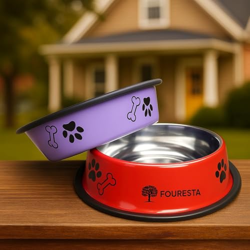 Image of Stainless Steel Paw Bone Printed Bowl for Dogs, Cats & Any Pets - 150ml - 2600ml Non-Skid Rubber Bottom Food /Water Bowl I Non-Toxic & 100% Safe for Pets (2600ml)