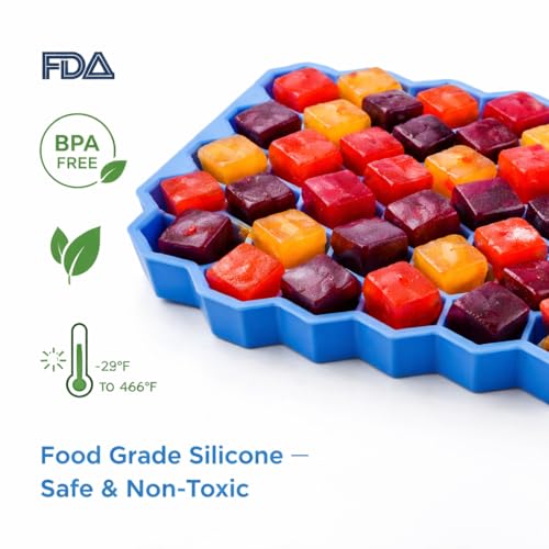 Image of Auram Hexagonal Silicone Ice Tray Blue, Flexible BPA-Free Ice Cube Mold with Easy Release, Reusable Freezer Tray for Ice Cubes, Whiskey, Cocktails & Chocolate (Pack of 2)