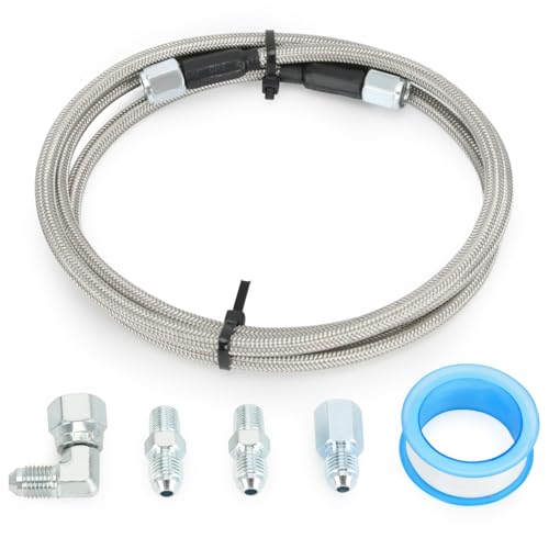 Turbo Oil Feed Line 4AN Braided Stainless Steel Teflon Gauge Line Kit Remote Turbocharger Sensor (60 inch)