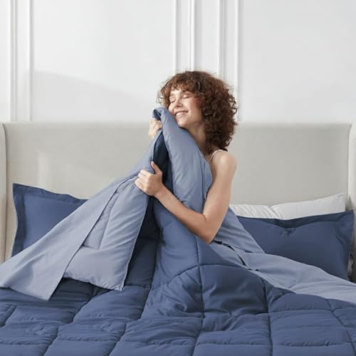 Image of FURBO Microfiber Reversible 200 GSM AC Comforter Set Double Bed with 2 Pillow Covers, Quilt for Double Bed King Size for All Season Comfort (90x100 Inches, Blueberry & Lavender)