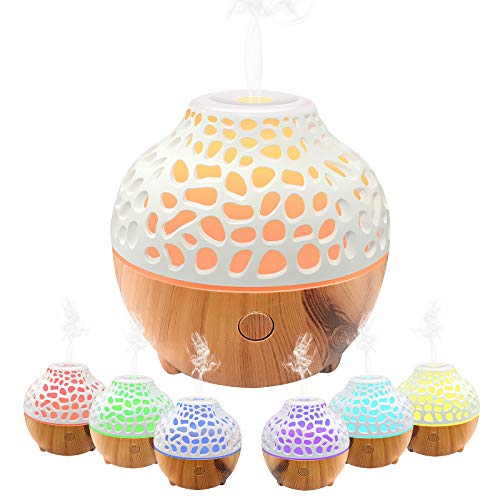 TTMOW Humidificador Aceites Esenciales,Humidificador Ultrasónico,Difusor de Aromaterapia con Apagado Automático sin Agua,Lámpara de 7 Colores y Sin BPA,Para Hogar, Oficina (7 LUZ)