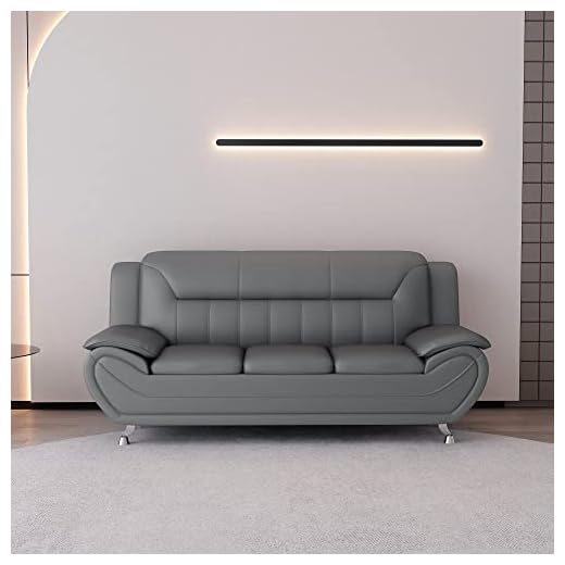 Container Furniture Direct Michael Modern Faux Leather Upholstered Stainless Steel Legs Living Room, Sofa, Gray