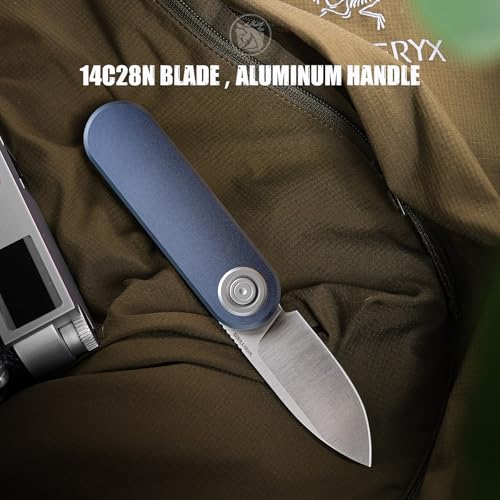 Image of Vosteed Corgi V EDC Folding Pocket Knife - 2.36 inch 14C28N Satin Drop Point Blade - Vanchor Lock, Dark Slate Blue Aluminum Handle - Camping, Fishing Knives - A3713