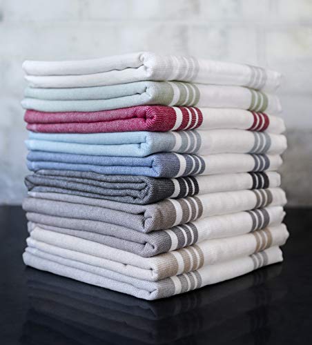 Dish Towels Dual Purpose Reversible, 100% Absorbent Cotton, Kitchen Towels Set Of 3 Striped, 17" X 30", 3-Pack Pewter All-Clad Textiles #TOP2