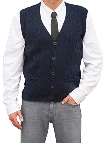 TINKUY PERU - Peruvian Alpaca Wool - Men´s Knitwear V-Neck Jacquard Vest Sweater Waistcoat - Coastal Blue (Small)