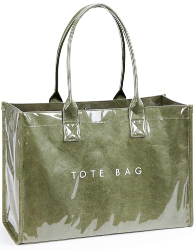 Image of KALIDI PVC Tote Bag Women's Kraft Paper Work Handbags Purses with Top Handle