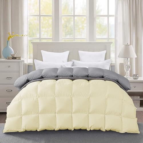 Image of 600 GSM Heavy Winter Comforter Double Bed Size (90 inchX100 inch) - 600 GSM Microfiber Super Soft Fluffy for Winter Comforter /Rajai /Duvet /Blanket Double Bed - Ivory /Silver Grey Color