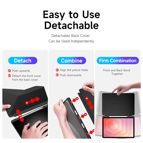 Image of INICIO Hybrid Smart Folio Case for Samsung Galaxy Tab S11 11inch 2025 SM-X730 /X736B, Detachable Front Cover, Trifold Multi Angle Stand, S Pen Holder, Auto Wake /Sleep, PU+PC+TPU, Black