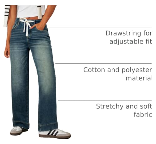 Image of Sidefeel Women's High Waisted Straight Leg Jeans Drawstring Denim Pants