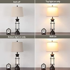 Table lamp for living roon set of 2 293 tall farmhouse table lamp with 2 nightlight bulbs oil rubbed bronze bedside lamp with white oatmeal lampshade for living room bedroom bulbs included  urban country home decor