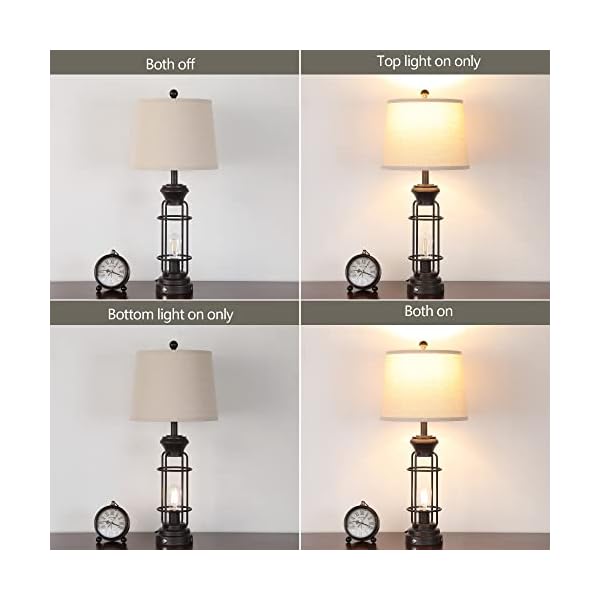 Table lamp for living roon set of 2 293 tall farmhouse table lamp with 2 nightlight bulbs oil rubbed bronze bedside lamp with white oatmeal lampshade for living room bedroom bulbs included  urban country home decor