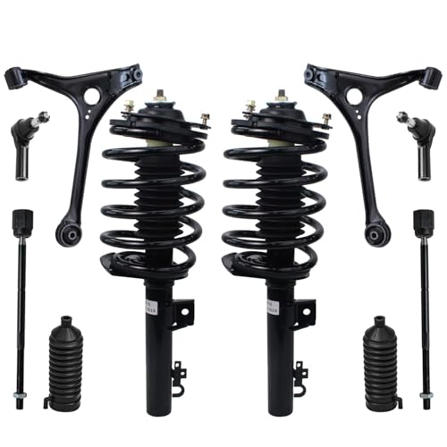 Image of Detroit Axle - Front 10pc Struts Kit for 98-05 Mercury Sable, 98-07 Ford Taurus, Tie Rods Boots & Bellows Control Arms Struts 1998 1999 2000 2001 2002 2003 2004 2005 2006 2007 Replacement Suspension