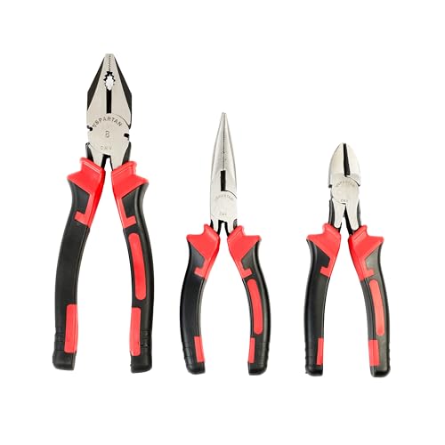 Image of Spartan 3-Piece Plier Set Combo - 6-Inch Long Nose Plier, 6-Inch Side Cutting Plier & 8-Inch Combination Plier, Chrome Vanadium Steel, Non-Slip Grip for Electrician, Home DIY & Workshop Use