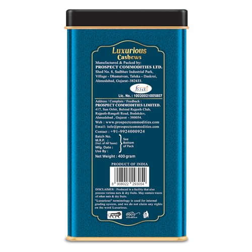Image of DRIFRUTZ Luxurious Cashew W210 | 400g (400g X 1) Tin Pack | Whole Cashew Kernels | Meant for Curated Gifting, Specialty Cuisine, Dry Fruit Assortments, and Formal Presentation